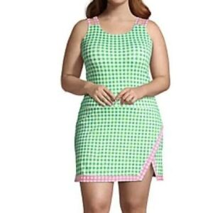 Lands' End Draper James Women's  Swim Dress- Sz 14- Green Gingham